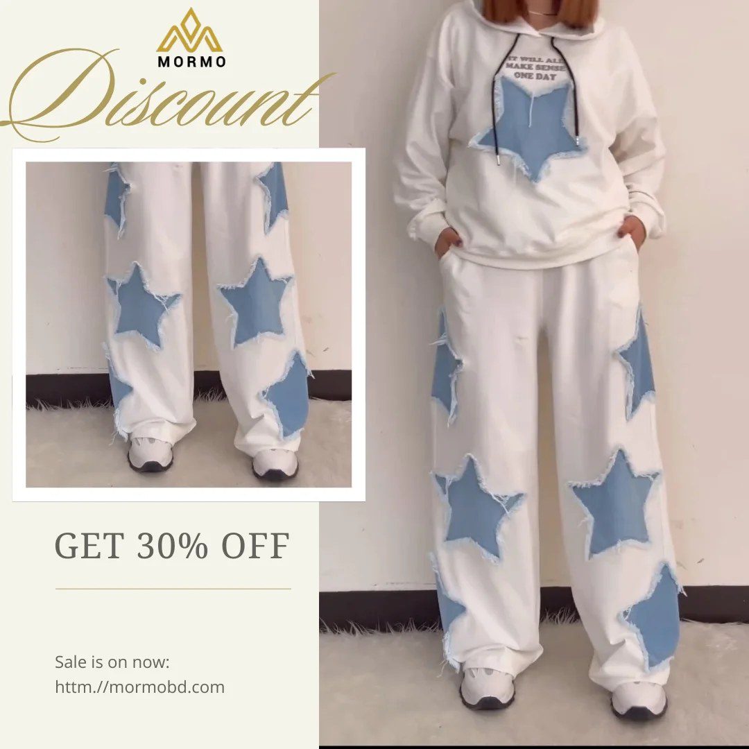 Denim appliqué Hoodie Combo Set H004