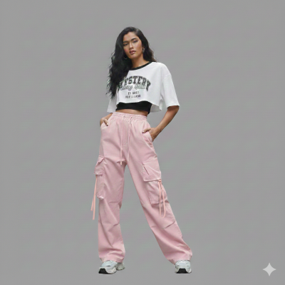 Trendy Crop Top & Cargo Pant Set 