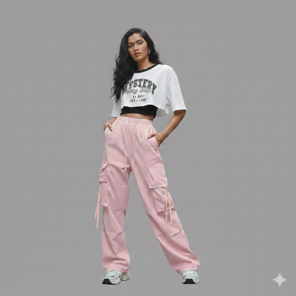 Trendy Crop Top & Cargo Pant Set
