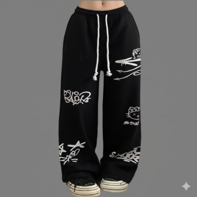 Bkack Print Baggy Pant
