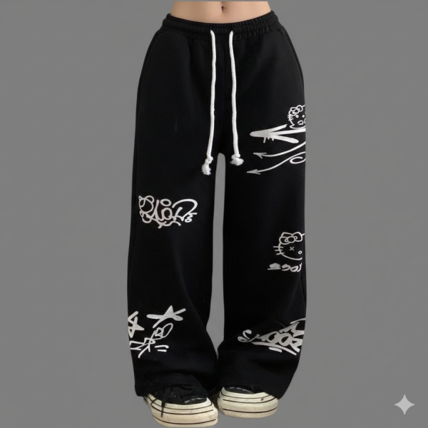 Bkack Print Baggy Pant