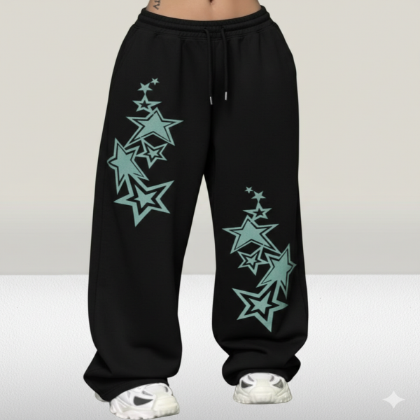 Bkack Stear Print Baggy Pant