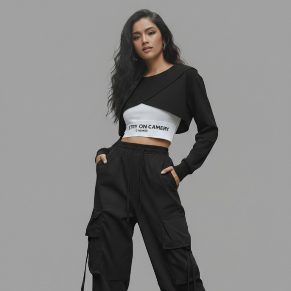 Black Crop Top Set 2 1